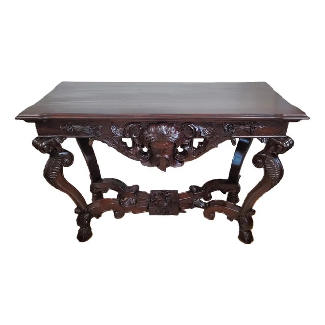 Irish Style Sideboard Carved Mahogany North Wind Face Console Table For Sale