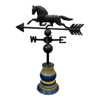 Vintage Full-Bodied Running Horse Weathervane on Painted Wood Display Base For Sale