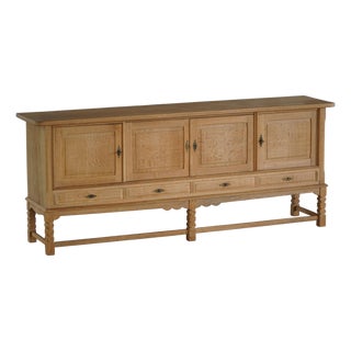 Mid-Century Modern Brutalist Sideboard in Oak by Henning Kjærnulf, 1960s For Sale