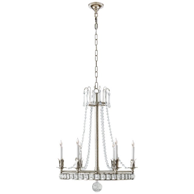 Regency Medium Chandelier in Polished Nickel with Seeded Glass Designer: Joe Nye Canopy: 4.5" Round Mounting: Chain Shade...