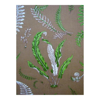 'Greens on Brown' Elsie De Wolf Linen Ferns Scalamandre Fabric Sample For Sale