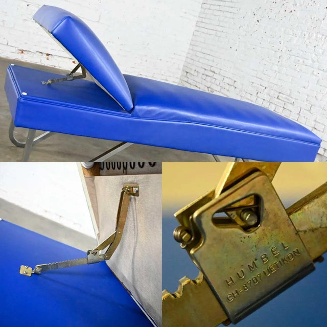 MCM to Streamline Modern or Industrial Chaise Daybed Adjustable Back Royal Blue Vinyl and Chrome For Sale - Image 9 of 12
