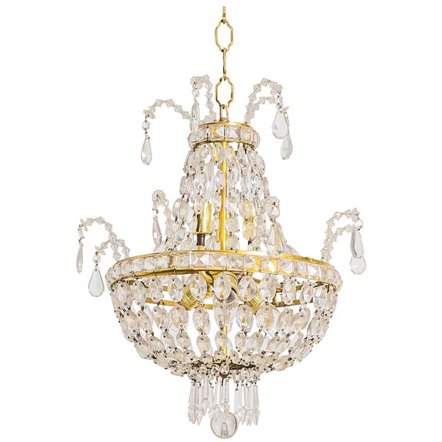 Crystal and Brass Chandelier For Sale