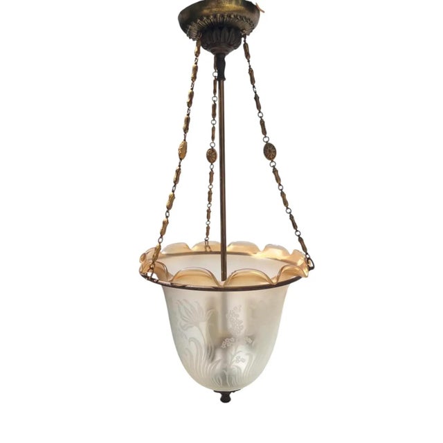 Art Deco Etched Glass Bell Jar Hall Lantern Light, Circa 1930s For Sale - Image 10 of 16