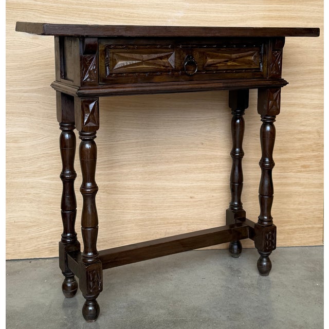 1900 - 1909 Early 20th Narrow Catalan Spanish Carved Walnut Console Table With Drawer For Sale - Image 5 of 8