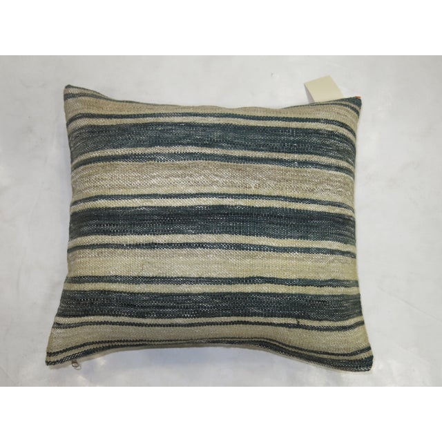 Zabihi Collection Green Khaki Beige Turkish Kilim Pillow For Sale - Image 4 of 5