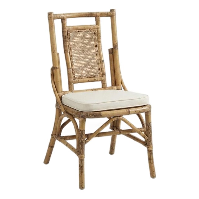 1970s Coastal Rattan & Woven Cane Accent Side Chair - Ficks Reed Style For Sale