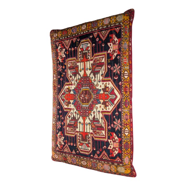 Large Mid-Century Caucasian Wool Kilim Soumak Floor Cushion, 1950s For Sale