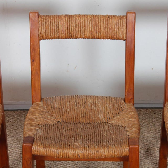 Vintage French Straw-Seated Chairs in Elm, 1950, Set of 6 For Sale - Image 6 of 11