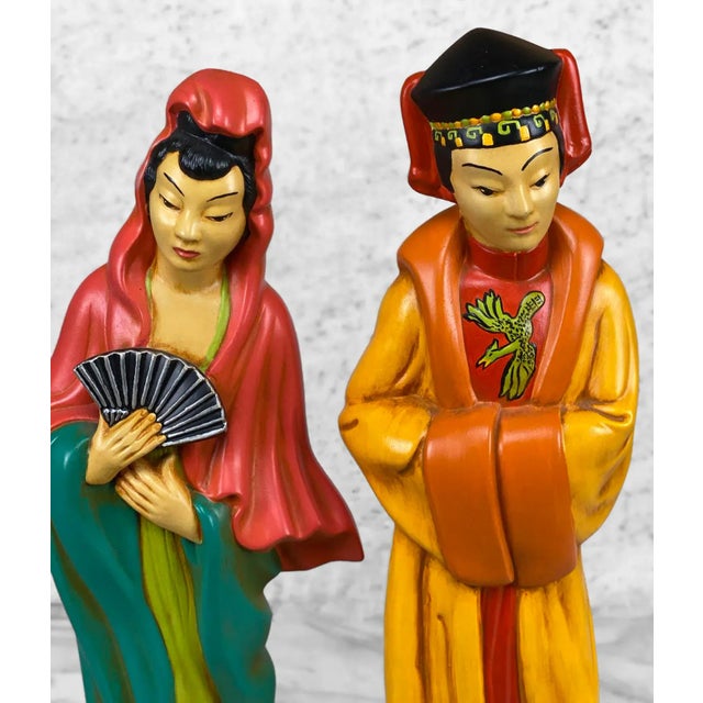Vintage Chinese Immortal Figural Man & Women Pottery Sculptures - a Pair For Sale - Image 4 of 10