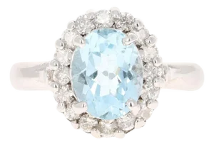 2.91 Carat Aquamarine Diamond 14 Karat White Gold Ring, Size 7