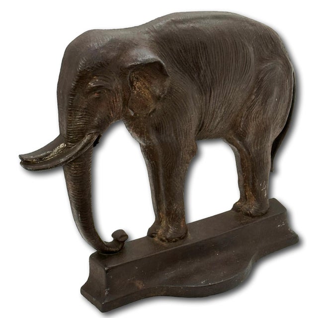 Bradley Hubbard Hard to Find Large Antique American Cast Iron Standing Elephant Doorstop by Bradley & Hubbard - Circa 1920s For Sale - Image 4 of 12