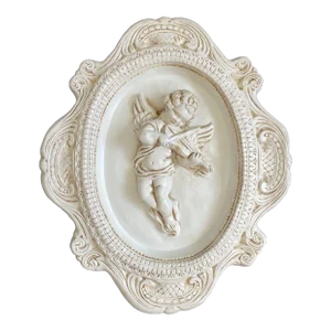 Vintage Cherub Playing Violin Architectural Medallion Plaster Plaque