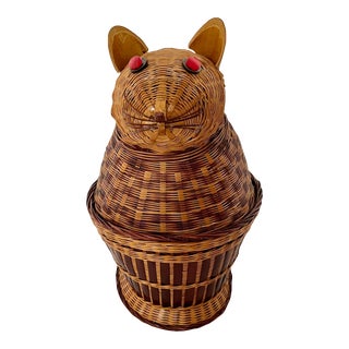 Vintage Wicker Cat Basket For Sale