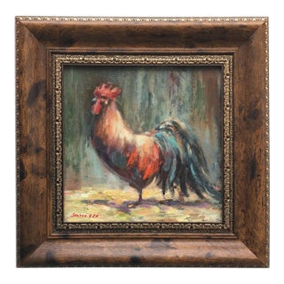 Framed Rooster Original Painting Farm Decor by Valeriya Serova For Sale