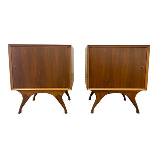 1970s Walnut Albert Parvin Style Nightstand - a Pair. For Sale