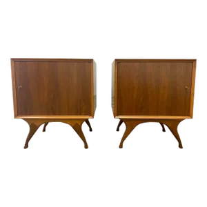 1970s Walnut Albert Parvin Style Nightstand - a Pair.