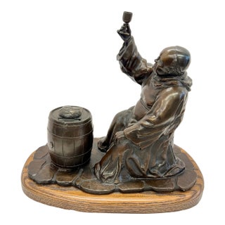 Vintage Bronze Monk Sculpture on a Wooden Base - Signed L Unnasch 3/15 1979 For Sale