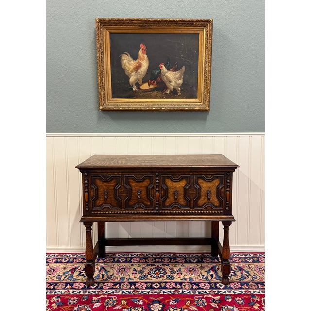 Jacobean Antique English Jacobean Sideboard Server Entry Sofa Table Oak c.1920s-30s For Sale - Image 3 of 18