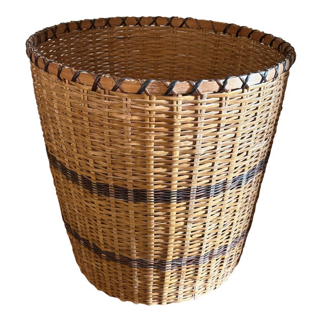 Large Late 20th Century Woven Wicker Basket For Sale