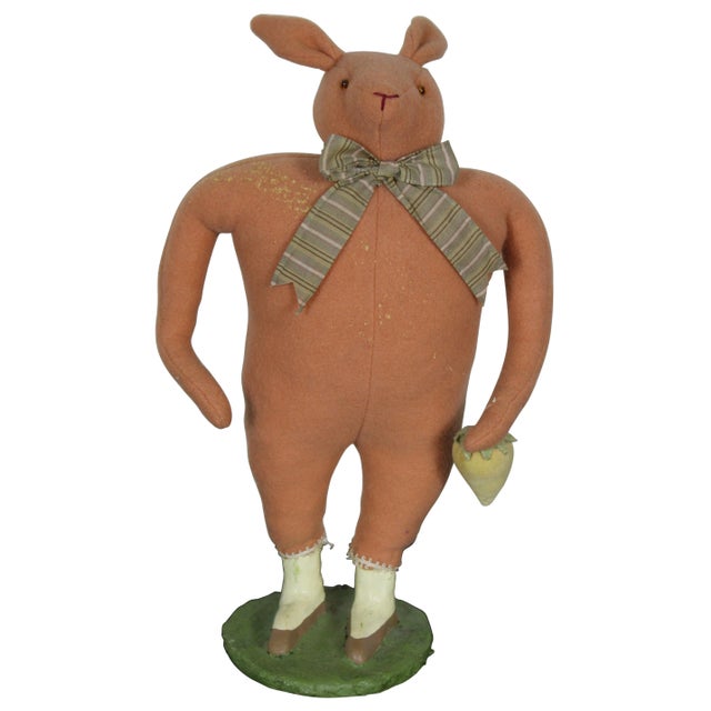 Vintage Original Cody Foster Folk Art Pink Wool Rabbit Easter Bunny For Sale - Image 13 of 13