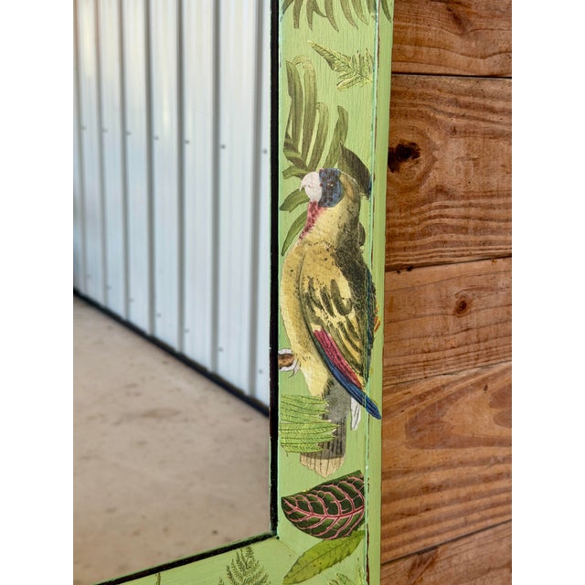 Farmhouse Vintage Green Botanical Decoupage Wall Mirror With Tropical Birds and Butterflies For Sale - Image 3 of 12