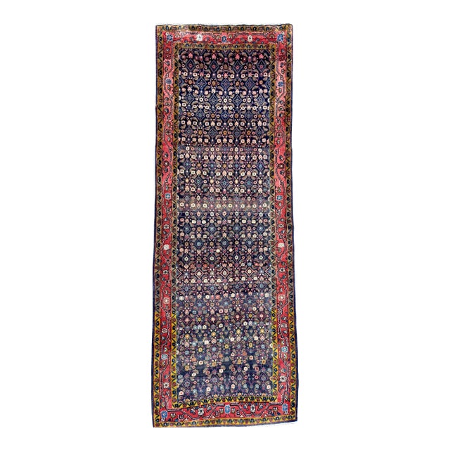 Vintage Persian Zanjan Hand-Knotted Runner 3'2" X 9'6" For Sale