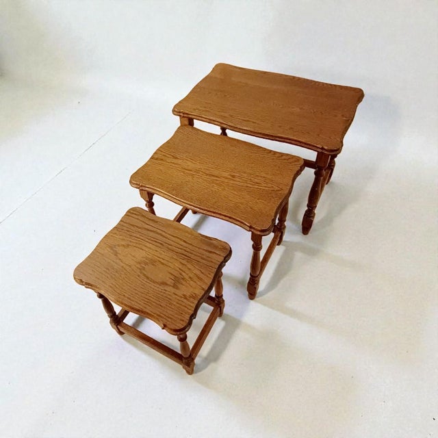 Mid-Century Modern Scandinavian Nesting Tables in Oak, 1950s, Set of 3 For Sale - Image 9 of 11