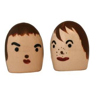 Vintage 1960s Napco Japan Hand Painted Egg Shaped Cartoon Head Salt & Pepper Shakers For Sale