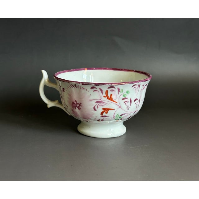 Late 19th Century Antique English Pink Lusterware Teacup and Saucer Set Early 19th C For Sale - Image 5 of 10