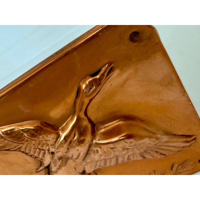 Bruce Fox Arts & Crafts High Relief Vintage Copper Wrapped Flying Duck Bookends, Bruce Fox Style- A Pair For Sale - Image 4 of 12