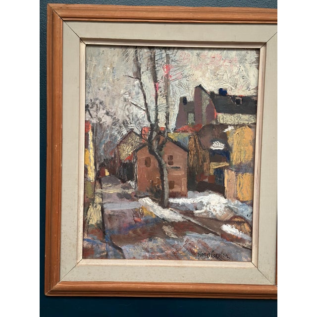 Henry Larsson, Cityscape with Snow, 1950s, Oil on Panel, Framed For Sale - Image 10 of 16