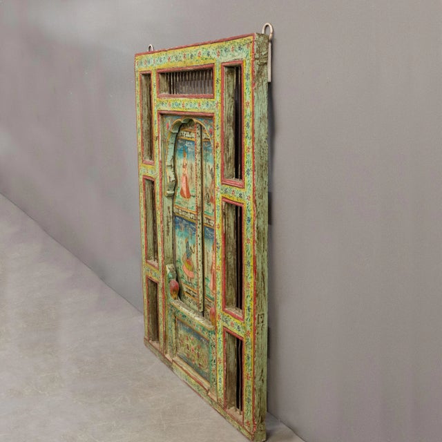 Early 20th Century Antique Folk Art Painted Window and Surround From India For Sale - Image 10 of 12