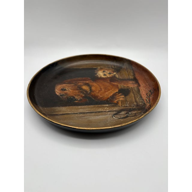 1960s Wooden Tray With Painted Dogs Styled After “Dignity and Impudence” Signed Hand Painted For Sale - Image 4 of 11