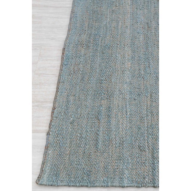 Baby Blue Light Blue Solid Handwoven Premium Natural Jute Yarn Flatweave Rug 6x9 Ft. For Sale - Image 8 of 12