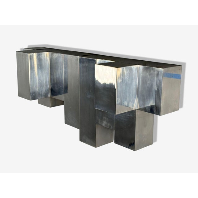 Mid-Century Modern Paul Evans Style, Patchwork Chrome, Mirrored Wall Shelf, Usa, 1980s For Sale - Image 3 of 7