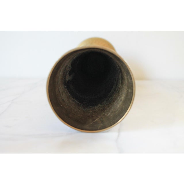 Mid 20th Century Vintage Hand-Etched Solid Brass Trumpet Vase For Sale - Image 5 of 7
