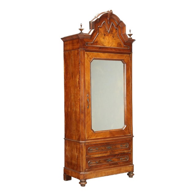 Umbertino Walnut Wardrobe with Mirrored Door For Sale