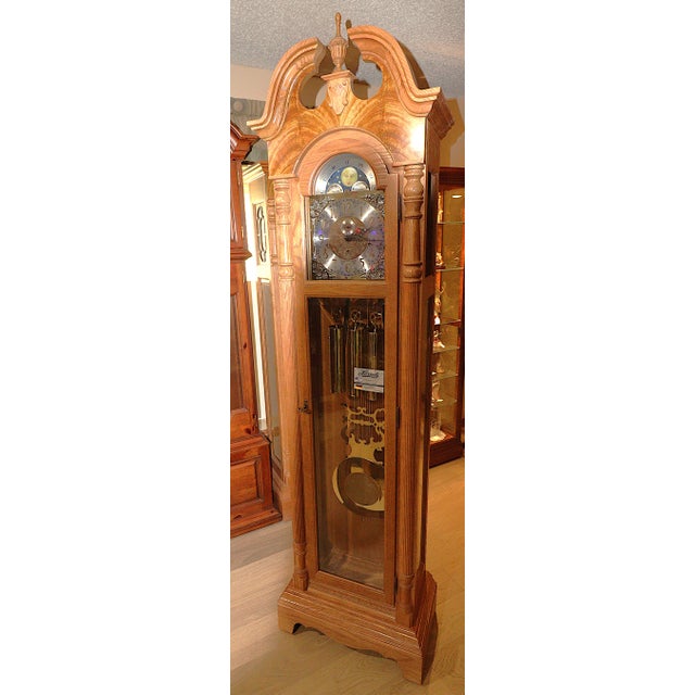 Hermle North America Red Oak Moonphase Grandfather Clock For Sale - Image 10 of 18