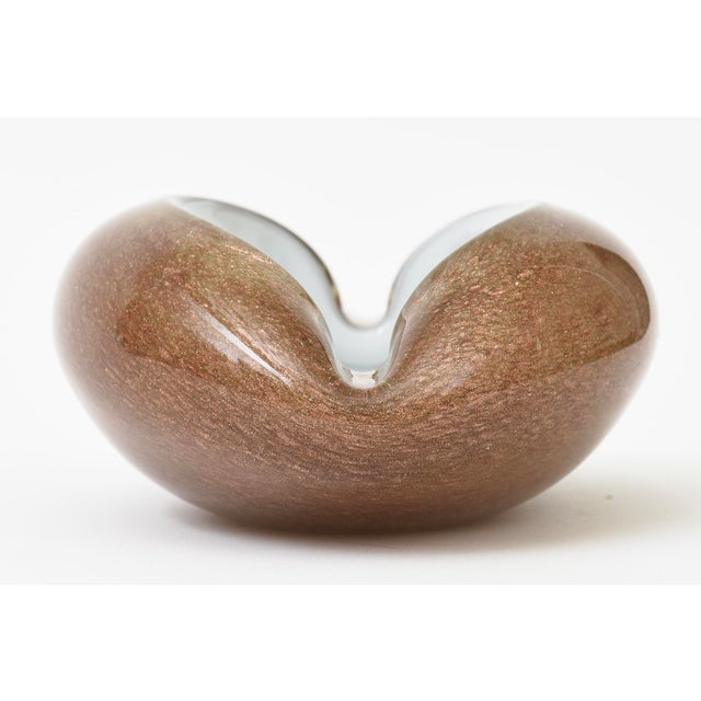 Vintage Murano Style White Cased Copper and Gold Aventurine Murano Cinched Bowl or Ashtray 60's For Sale - Image 9 of 12