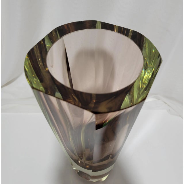 Mid-Century Modern Vintage Geometric Deep Amethyst Sommerso Glass Vase For Sale - Image 3 of 11