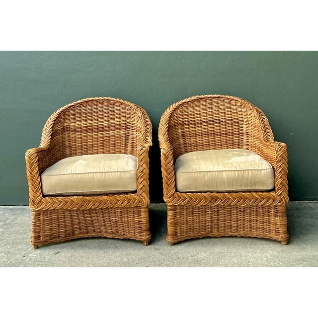 Vintage Braided Rattan Lounge Chairs - Pair For Sale - Image 17 of 18