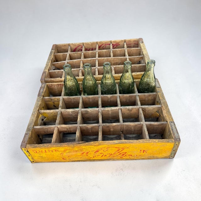 Coca Cola Bottling Co. 1960’s Vintage Yellow Coca-Cola Wooden Delivery Crates & Wailuku, Maui Hawaii Bottle Trio For Sale - Image 4 of 16