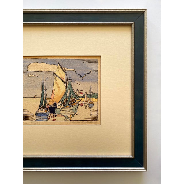 Traditional Robert Bruce Rogers Vintage 1932 " Drying Rigging, Provincetown " Waterfront Seascape Framed Original Signed Fine Art Woodblock Print For Sale - Image 3 of 14