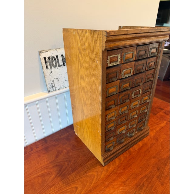 Antique 32-Drawer Oak Hardware Parts Cabinet by W.C. Heller Co. For Sale - Image 14 of 17