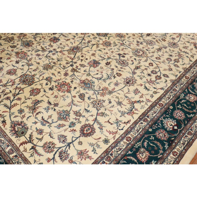 Ivory Vintage Zabihi Collection Large Ivory Green Indian Room Rug - 10'9" x 13'3" For Sale - Image 8 of 11