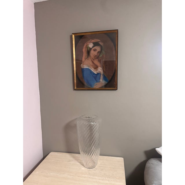 Portraiture Early 20th Century After François Delarue “Señorita in Blue” Pastel Portrait Under Glass For Sale - Image 3 of 9