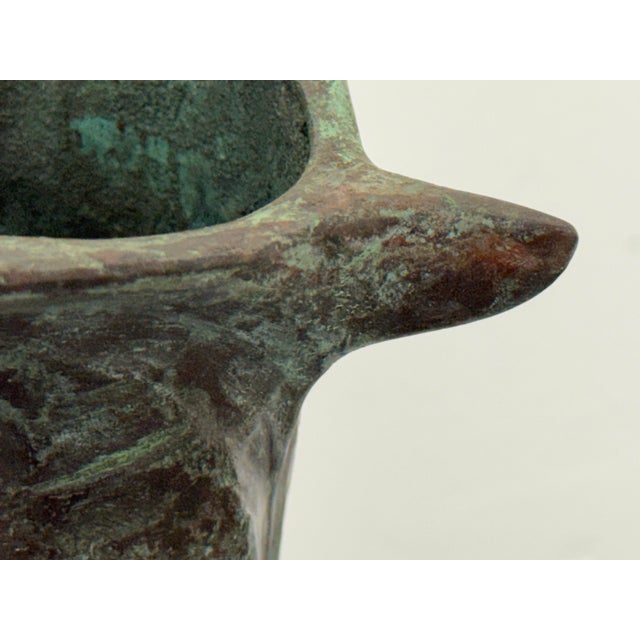 Brown Sculptural Metal Vase + Stand, Vintage For Sale - Image 8 of 12