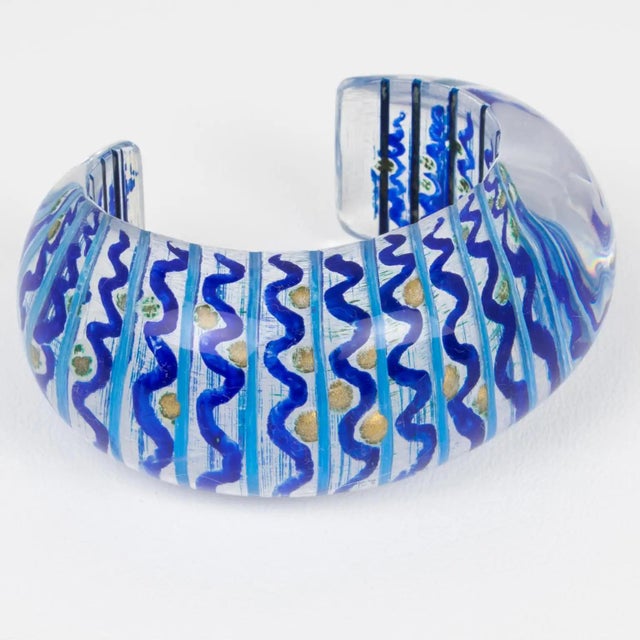 Contemporary Christophe Gallard Massive Lucite Bracelet with Blue and Gold Decor For Sale - Image 3 of 9