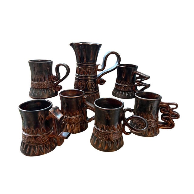 Glass Pitcher Set by H. and M. Bessone, Set of 7 For Sale - Image 10 of 11